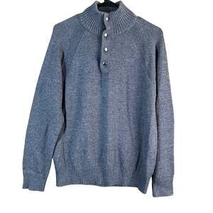 Banana Republic Mens Sweater Gray Knitted Mock Henley Neck Fine Wool Blend M